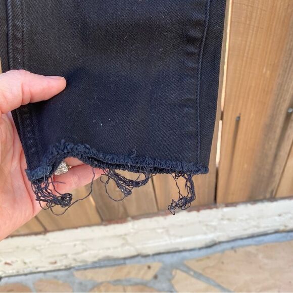 Madewell 10 inch high riser distressed raw hem ripped black skinny jeans size 26 - Picture 11 of 15